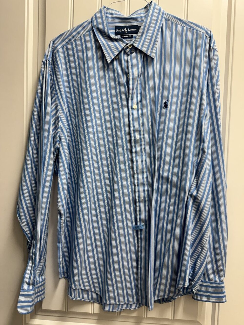 Ralph Lauren Men's Blue Striped Dress Shirt, Size 18 - 36/37